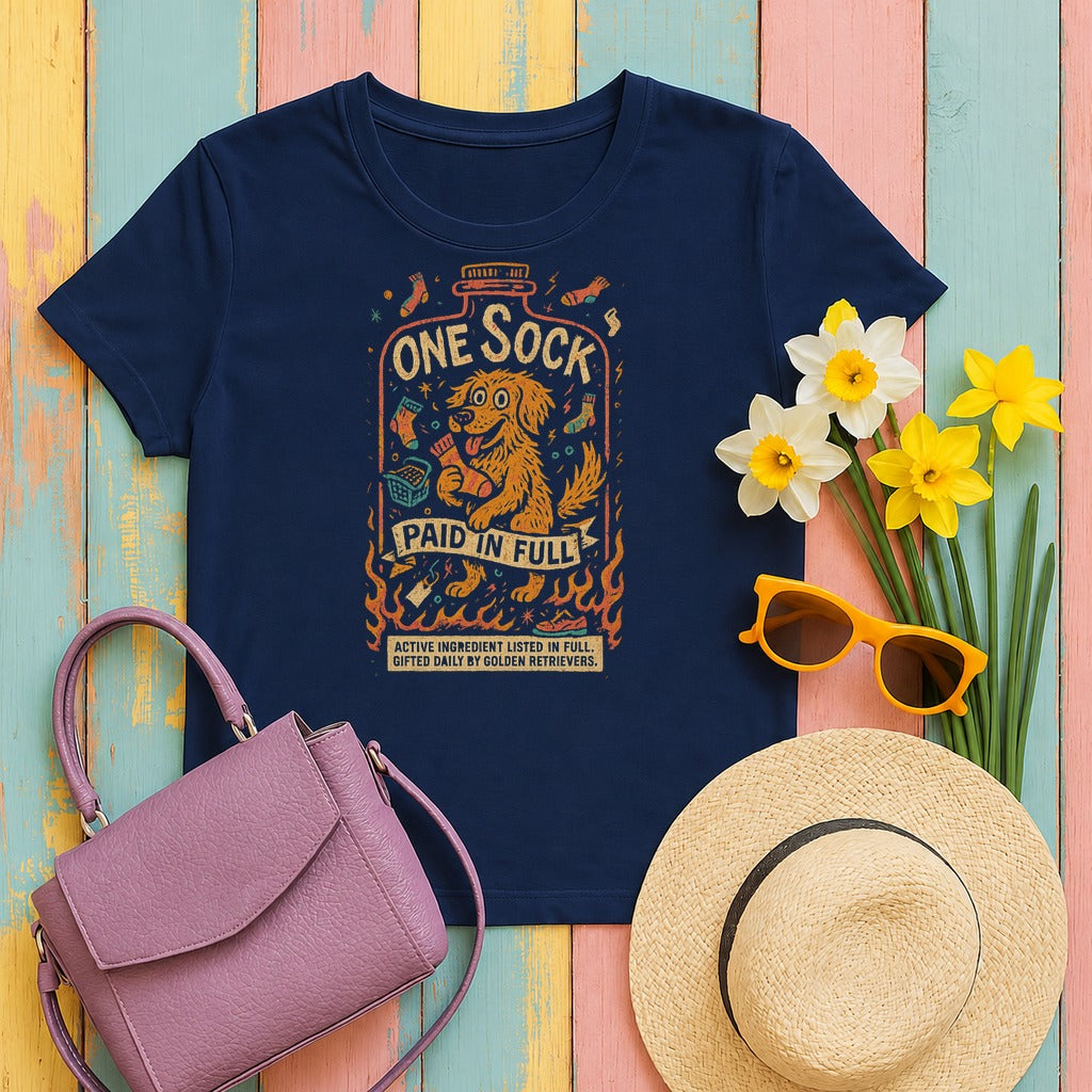 Golden Retriever One Sock T-Shirt on Navy