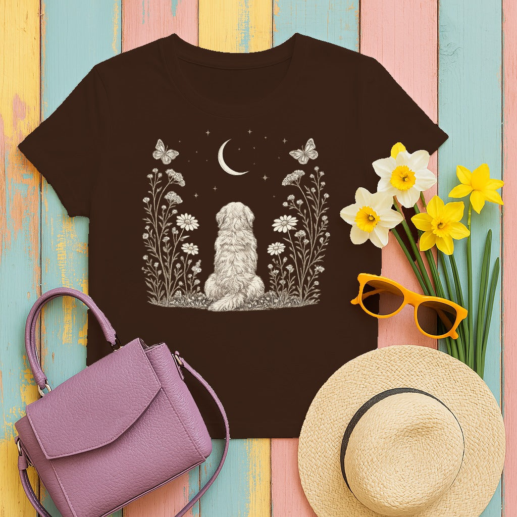 Cottage Core Golden Retriever T-Shirt in Dark Chocolate