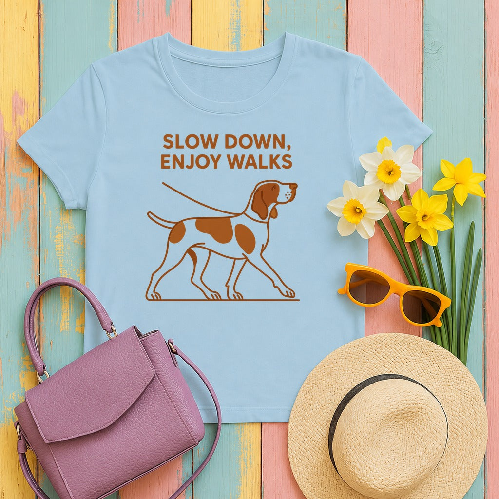 Bracco Italiano Slow Down Enjoy Walks Tee in Light Blue