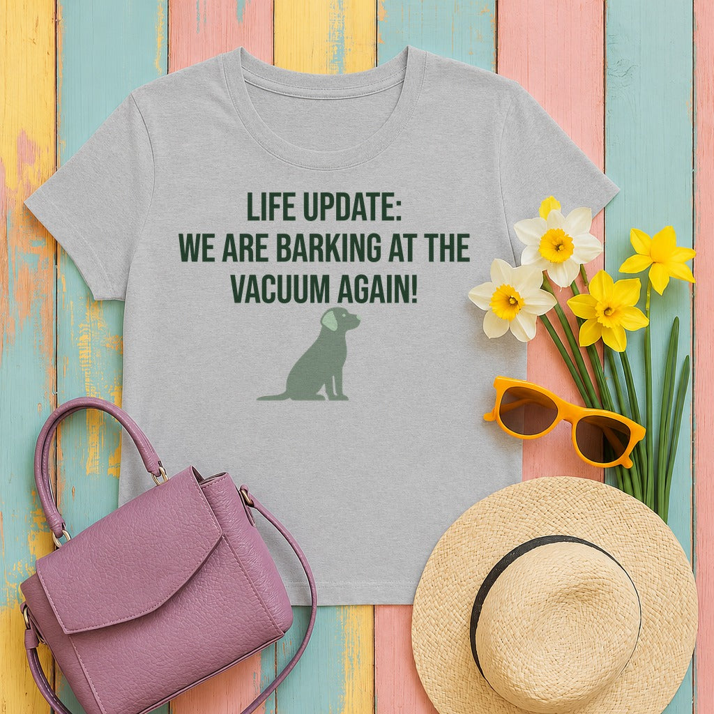 Life Update: Vacuum Barking Lab Humor T-Shirt in Sport Grey