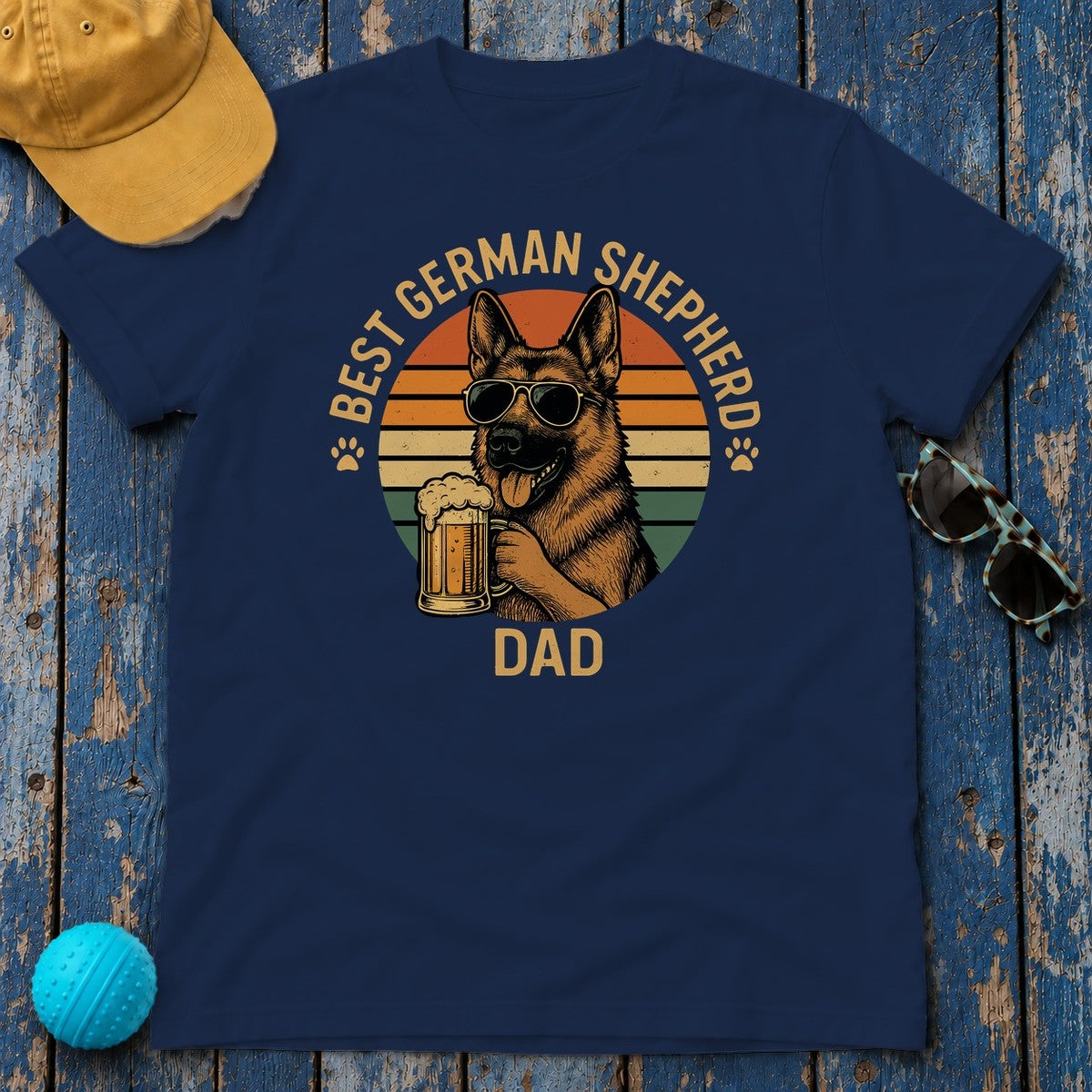 Best German Shepherd Dad Beer Lover Gift Funny T-Shirt in Navy