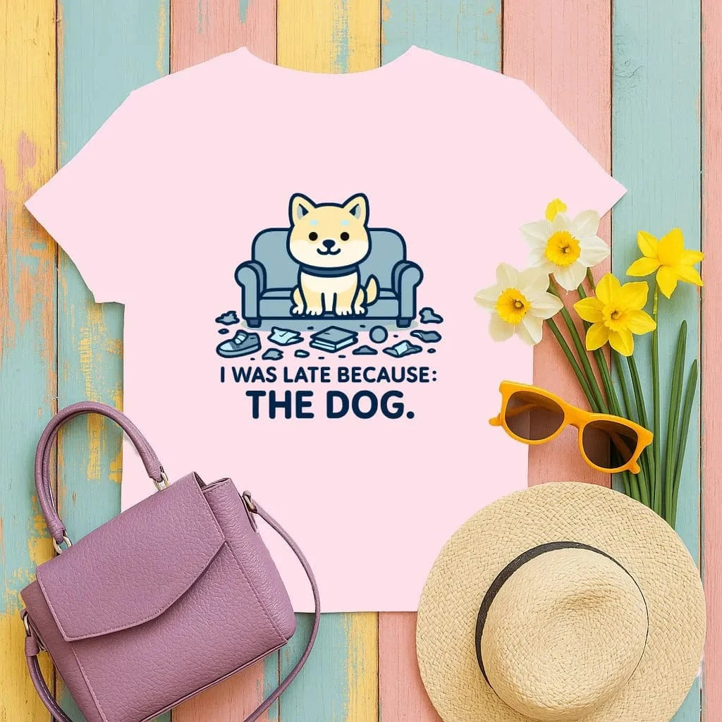 I Was Late Because The Dog Cute Puppy Design T-Shirt Light Pink T-shirt