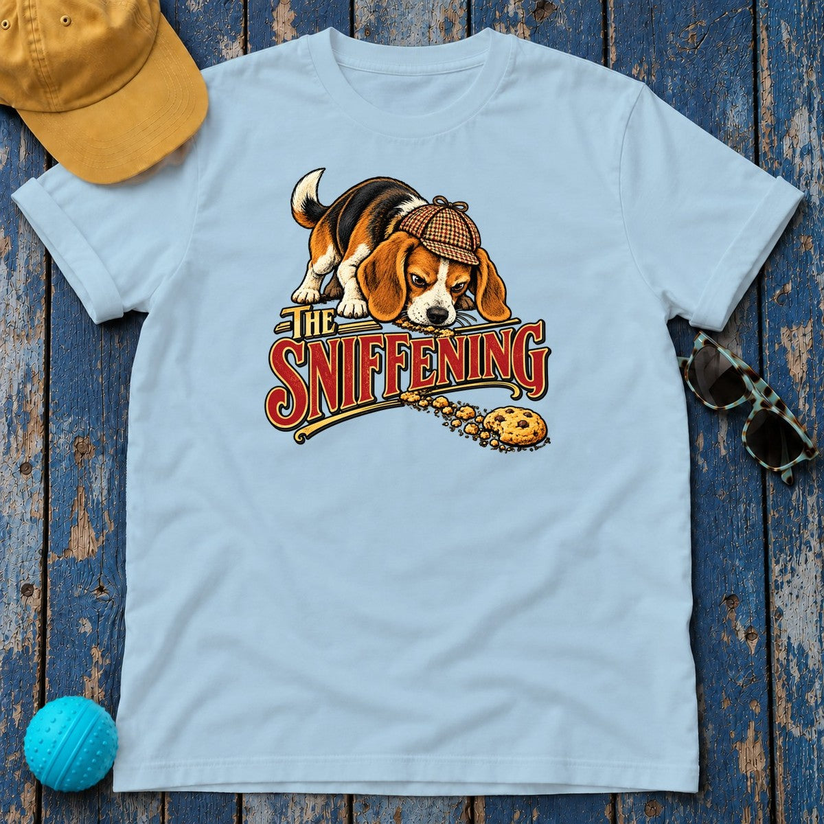 The Sniffening Beagle T-Shirt in Light Blue - flat lay