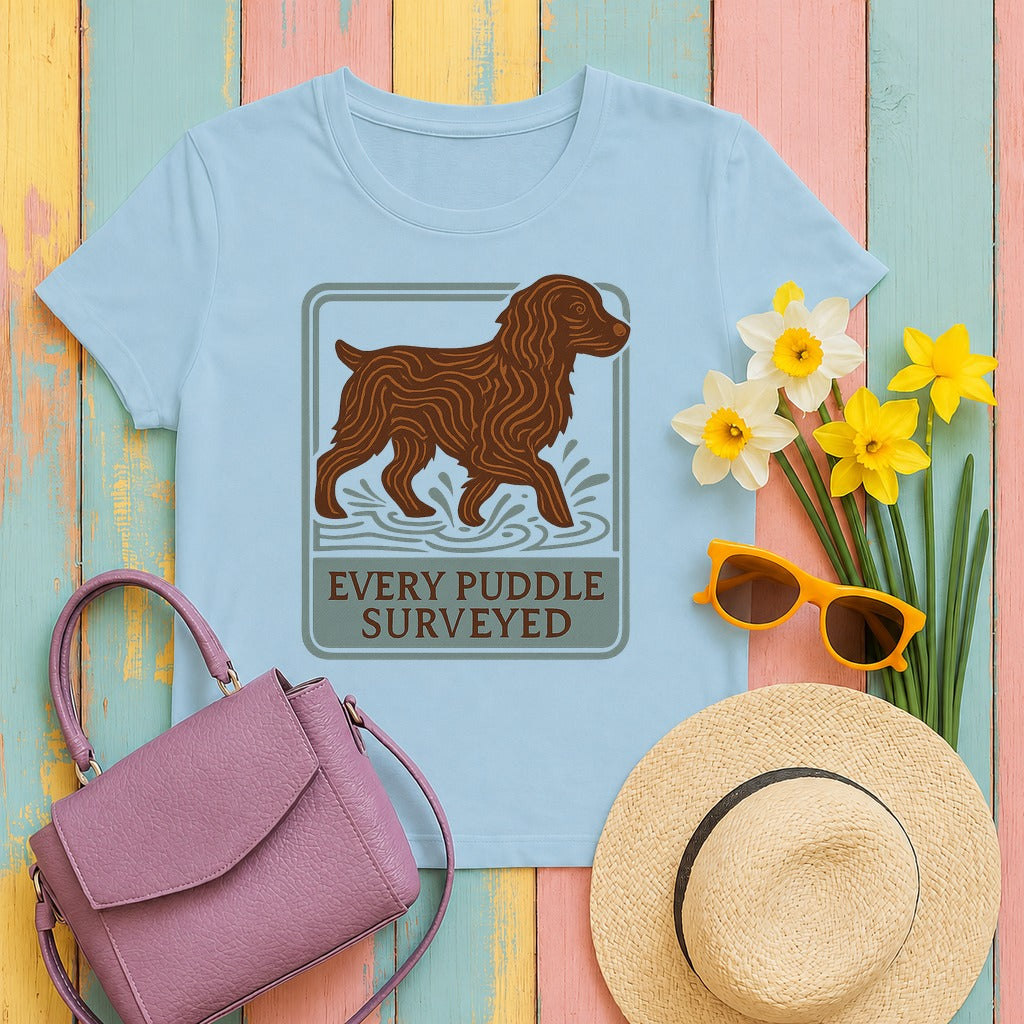 Boykin Spaniel Every Puddle Surveyed T-shirt in Light Blue