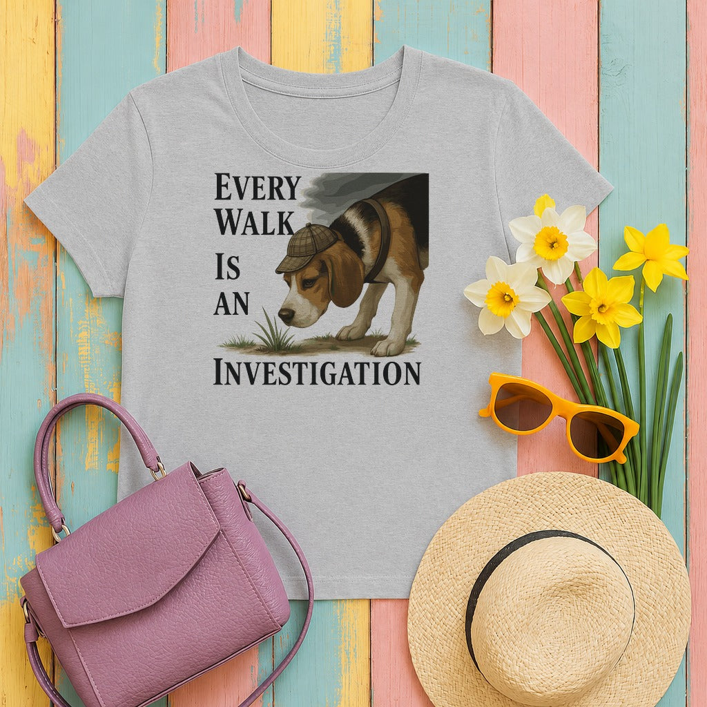 mig2 every-walk-is-an-investigation-beagle tee flat lay hero v8