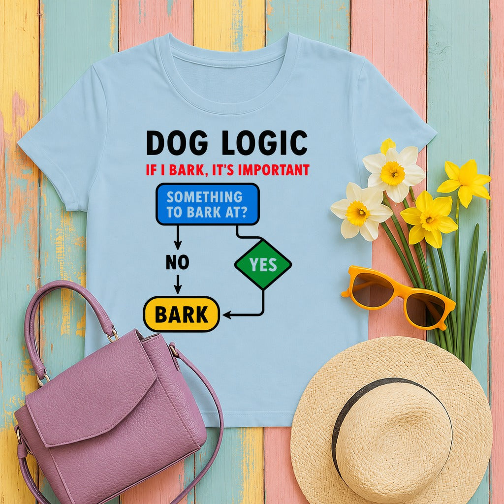 Dog Logic Funny Flowchart T-Shirt in Light Blue