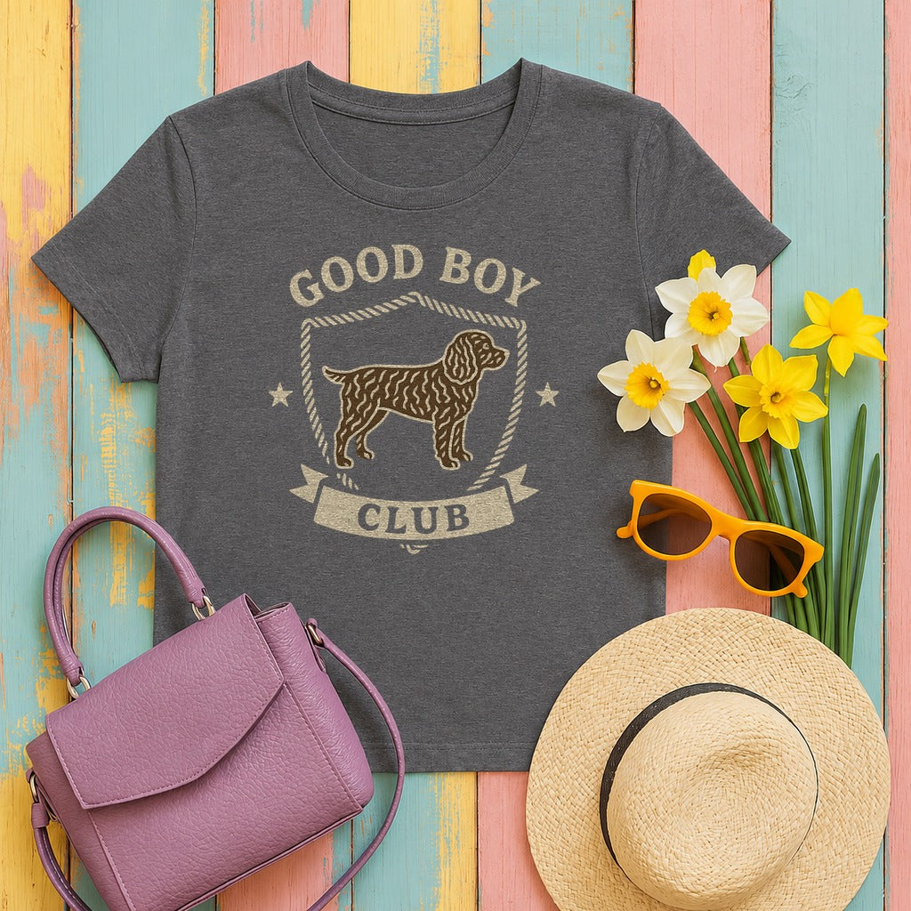 American Water Spaniel Good Boy Club Tee in Dark Grey Heather