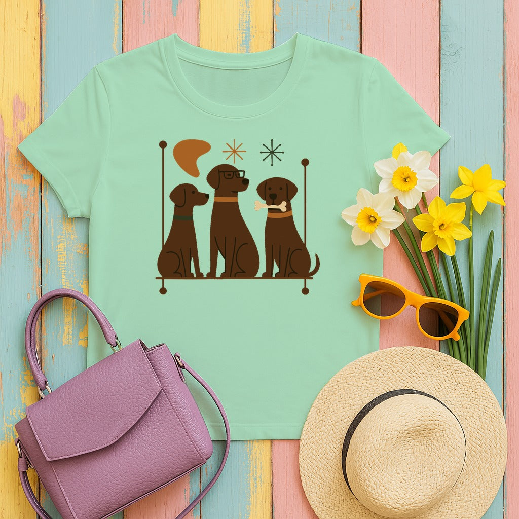 Mid-Century Chocolate Labs T-Shirt in Mint Green
