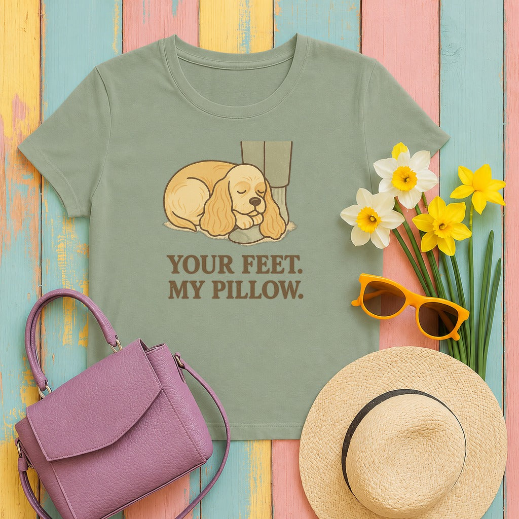 cocker spaniel feet-pillow tee flat lay hero