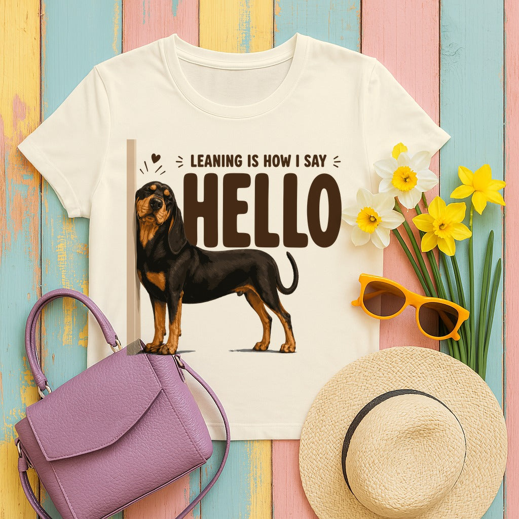 Leaning Hello Coonhound T-Shirt in Natural