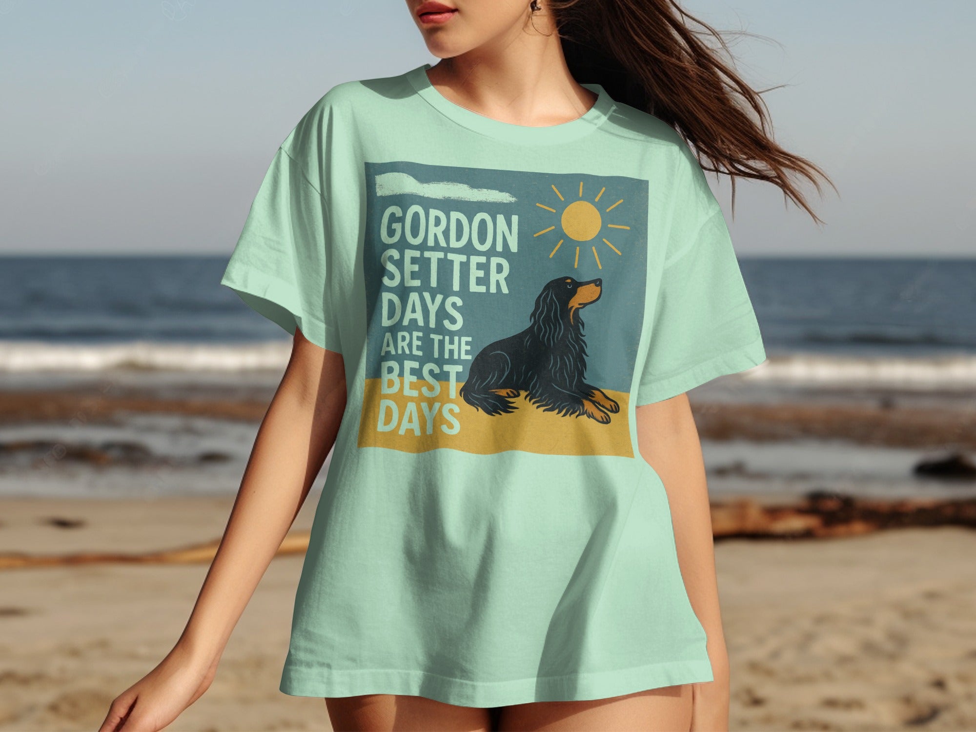 Light blue t-shirt with a graphic that reads "Gordon Setter Days Are The Best Days".