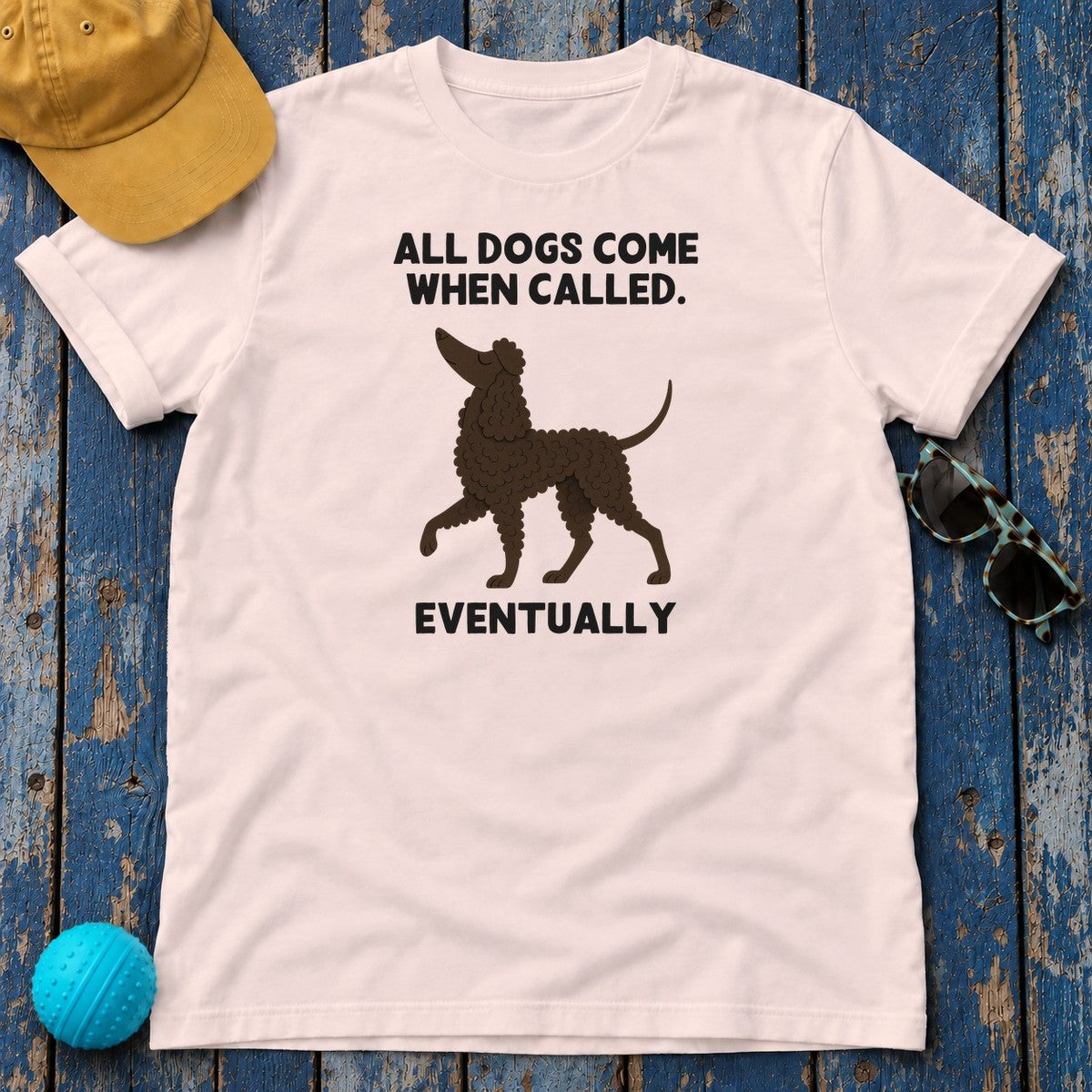 Irish Water Spaniel Comes When Called Eventually Tee in Soft Pink