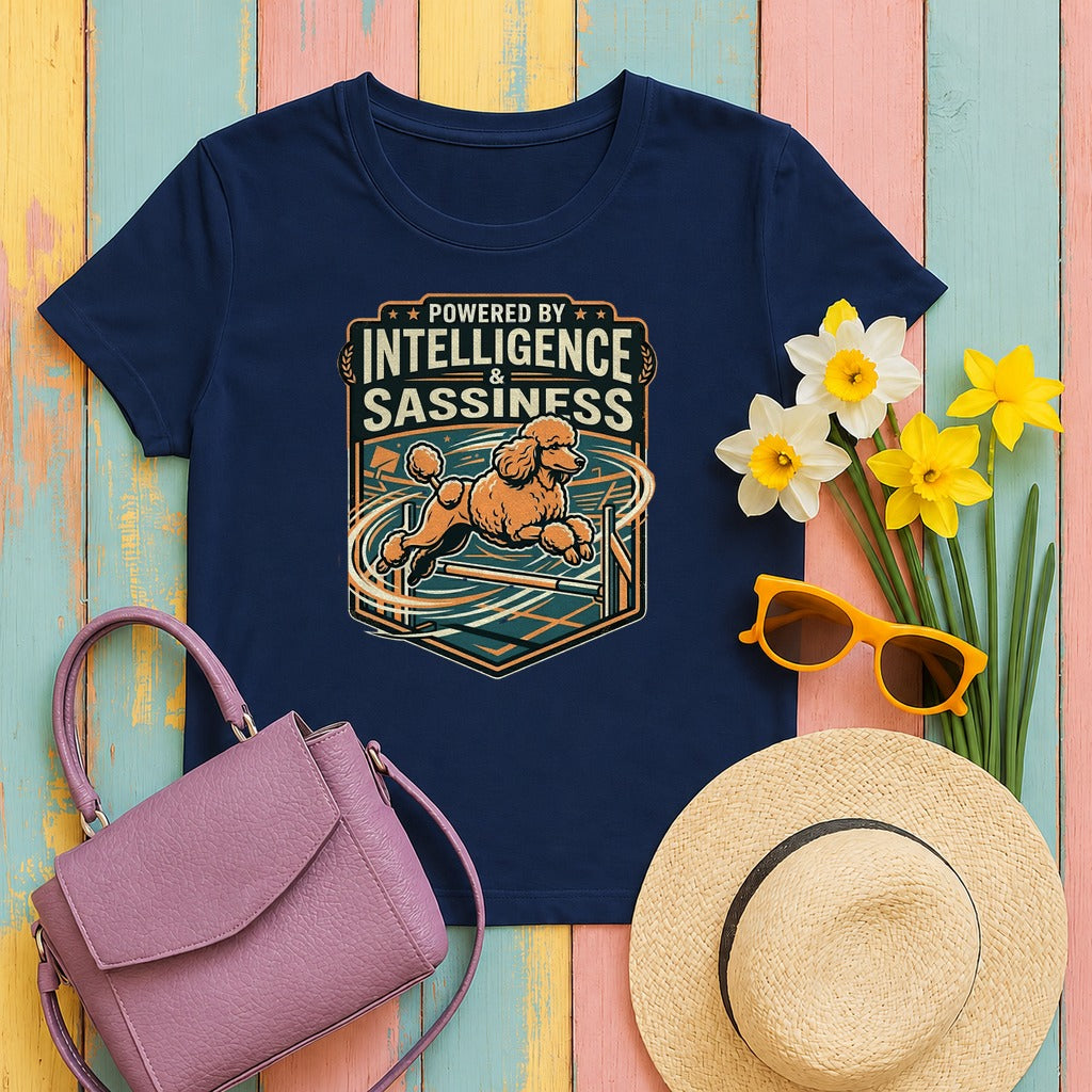 Powered by Sassiness Poodle T-Shirt in Navy