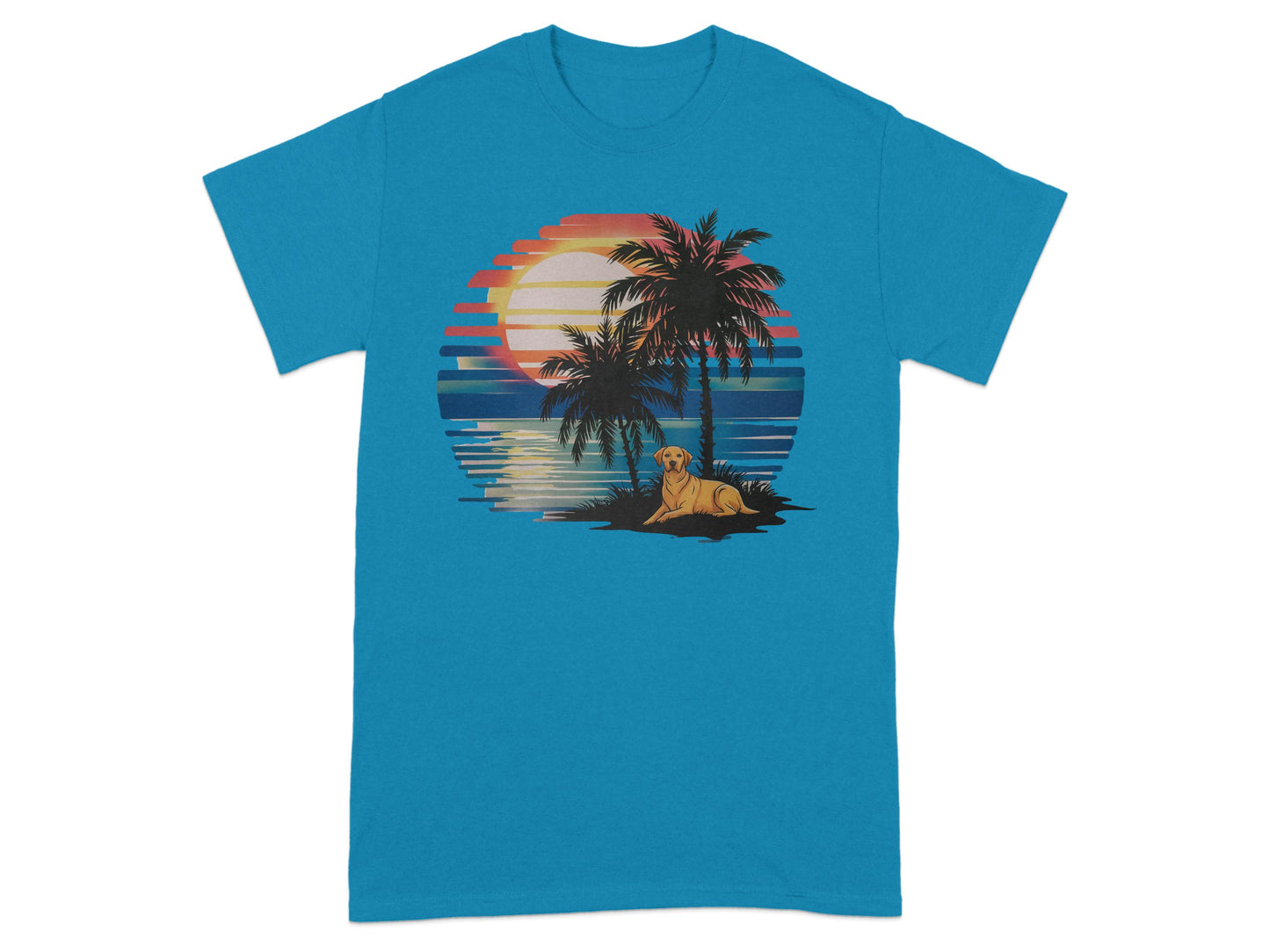 Tropical Sunset with Dog Graphic Tee Shirt product