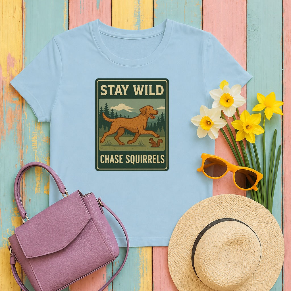 Wirehaired Vizsla Stay Wild Chase Squirrels Tee in Light Blue