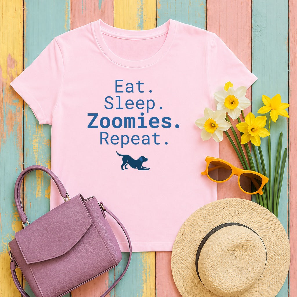 Zoomies Life: Playful Pup Graphic T-Shirt in Light Pink