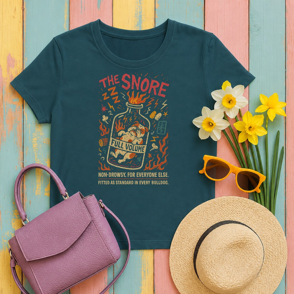 English Bulldog The Snore T-Shirt on Heather Deep Teal