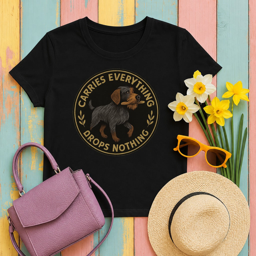 Wirehaired Pointing Griffon Carries Everything Drops Nothing T-shirt in Black