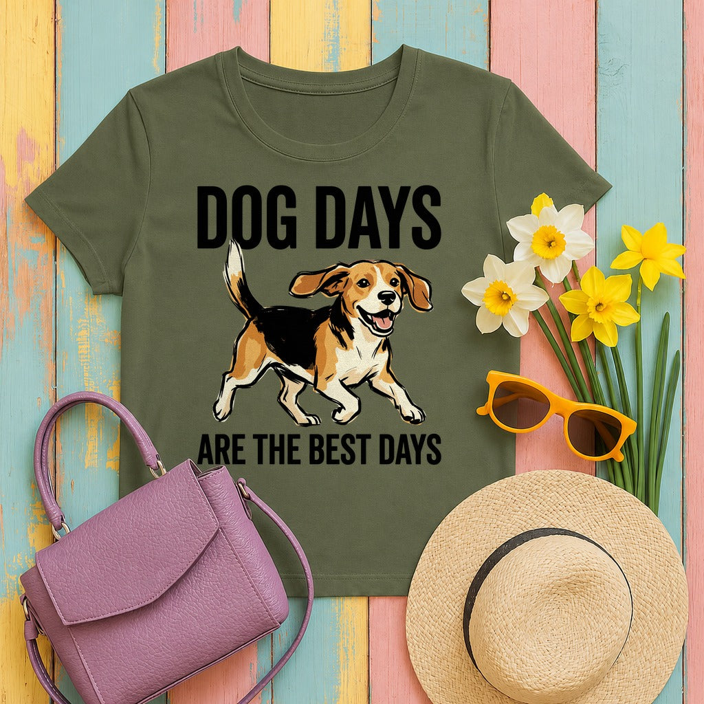 Joyful Beagle 'Dog Days' T-Shirt in Military Green