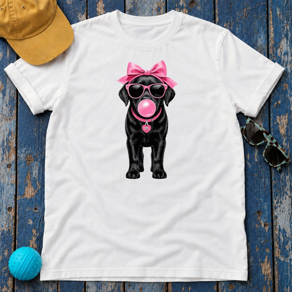 Pink Bubblegum Black Lab T-Shirt in White