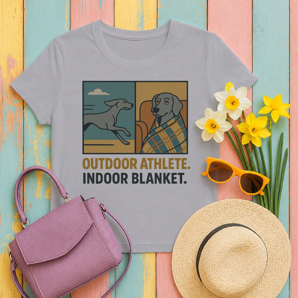 weimaraner two-speeds tee flat lay hero