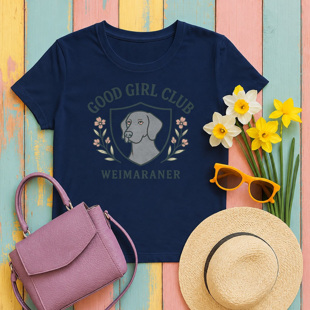 Weimaraner Good Girl Club Tee in Navy