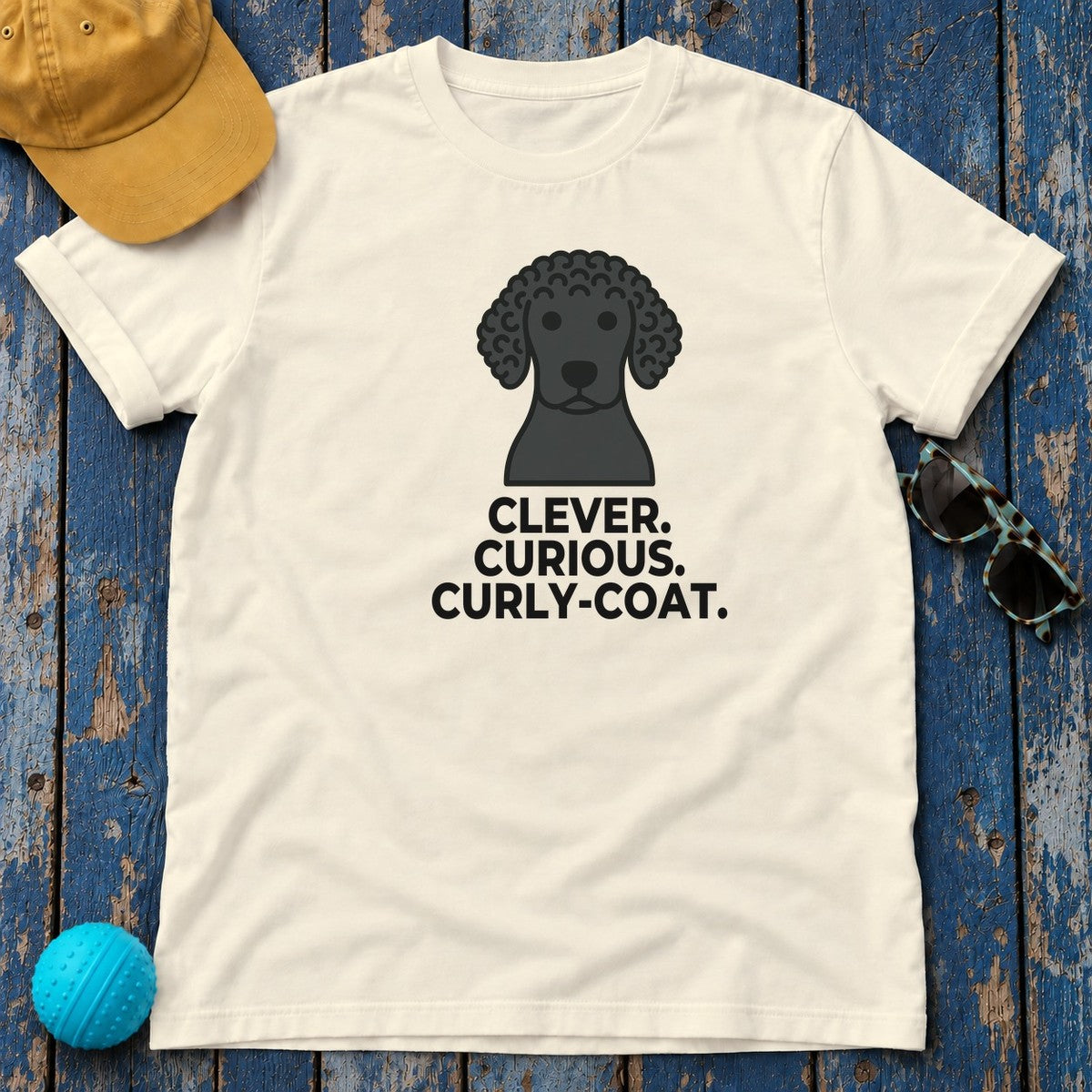 Clever. Curious. Curly-Coat. Curly-Coated Retriever T-Shirt in Natural