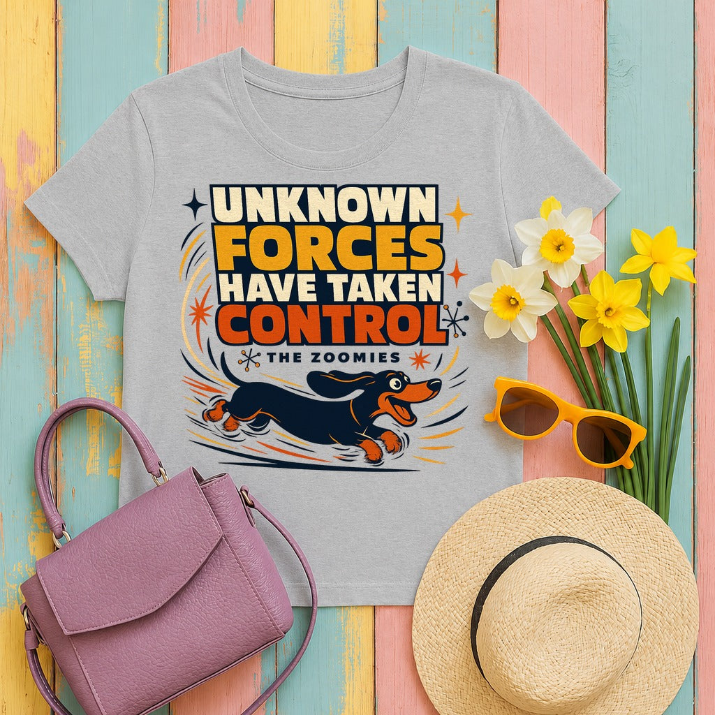Unknown Forces: The Zoomies Dachshund T-shirt in Sport Grey