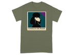 Green t-shirt with a framed graphic of a black poodle and the text "ENDLESS HUNGER".