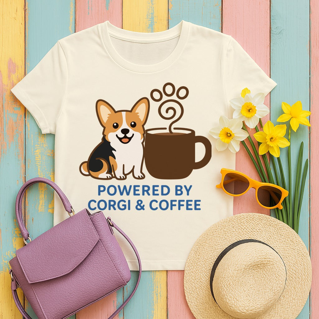 Powered By Corgi & Coffee T-shirt in Natural