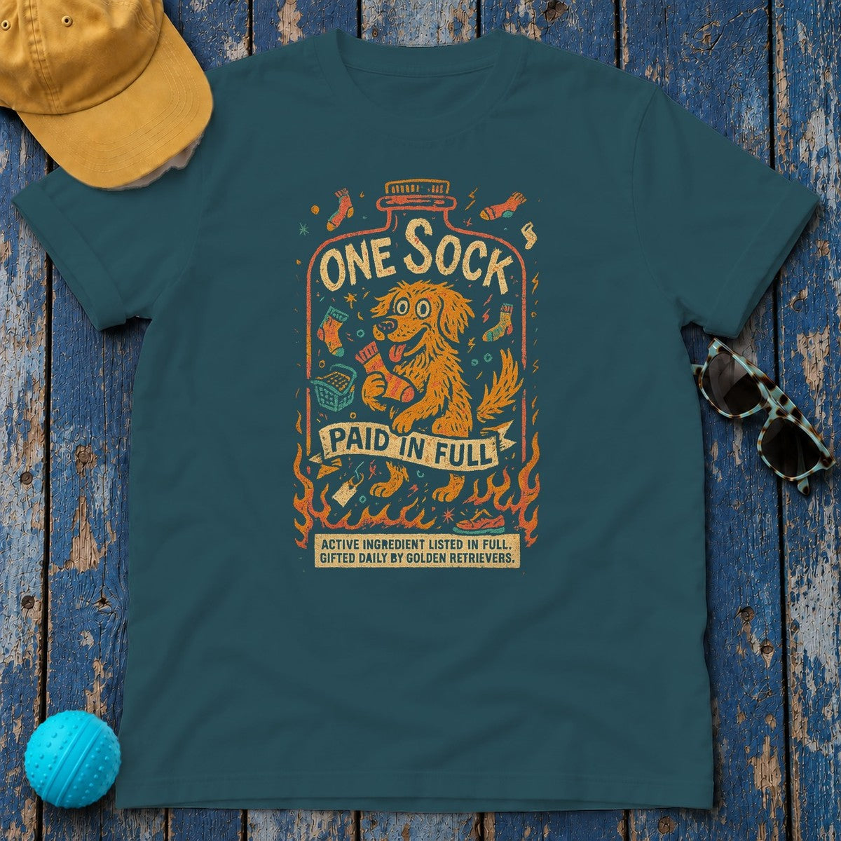 Golden Retriever One Sock T-Shirt in Heather Deep Teal