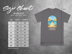 Gildan 5000 Heavy Cotton t-shirt size chart with pug graphic.