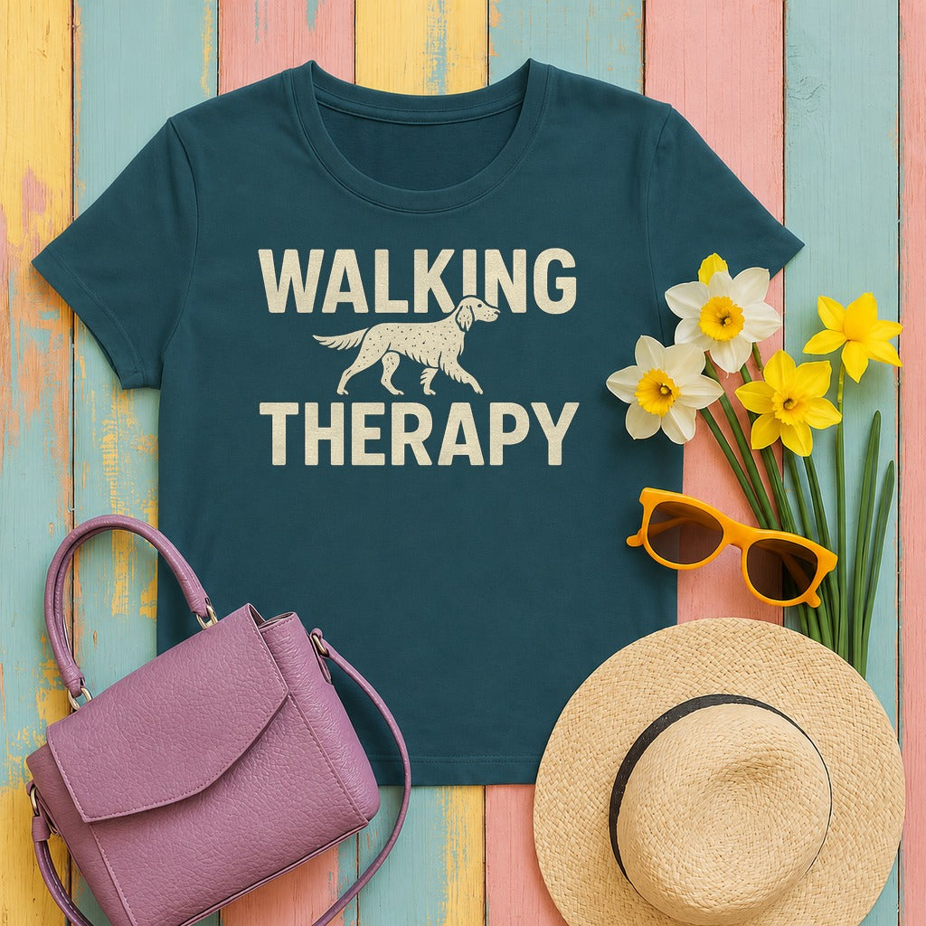 English Setter Walking Therapy Tee in Heather Deep Teal