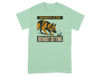 German Shepherd with text "INTENSITY IS THE DEFAULT SETTING" on a mint t-shirt.