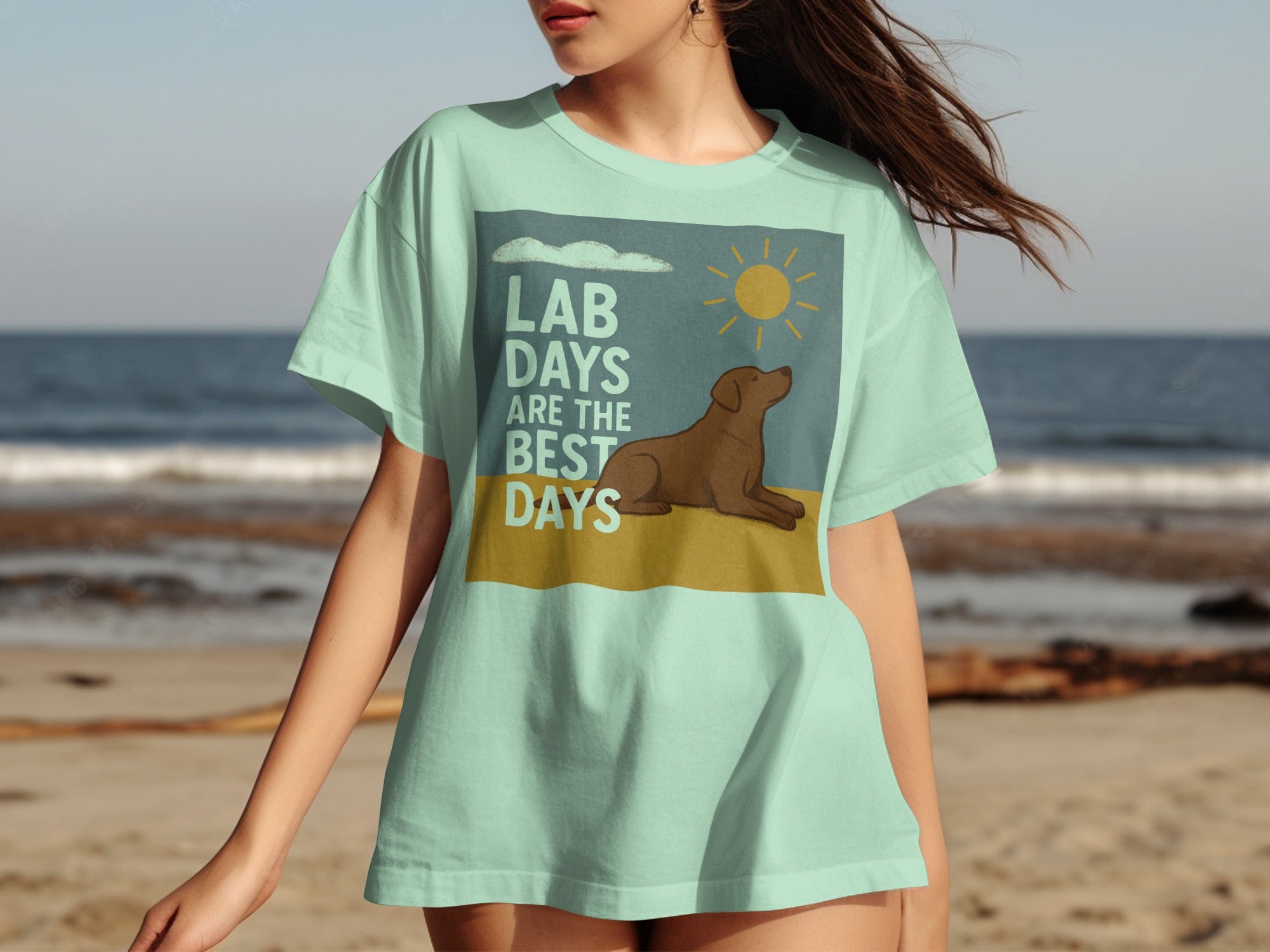 Mint t-shirt with Labrador graphic and text "Lab Days Are the Best Days".