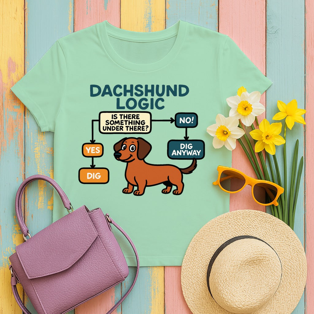 Dachshund Logic Flowchart Tee in Mint Green