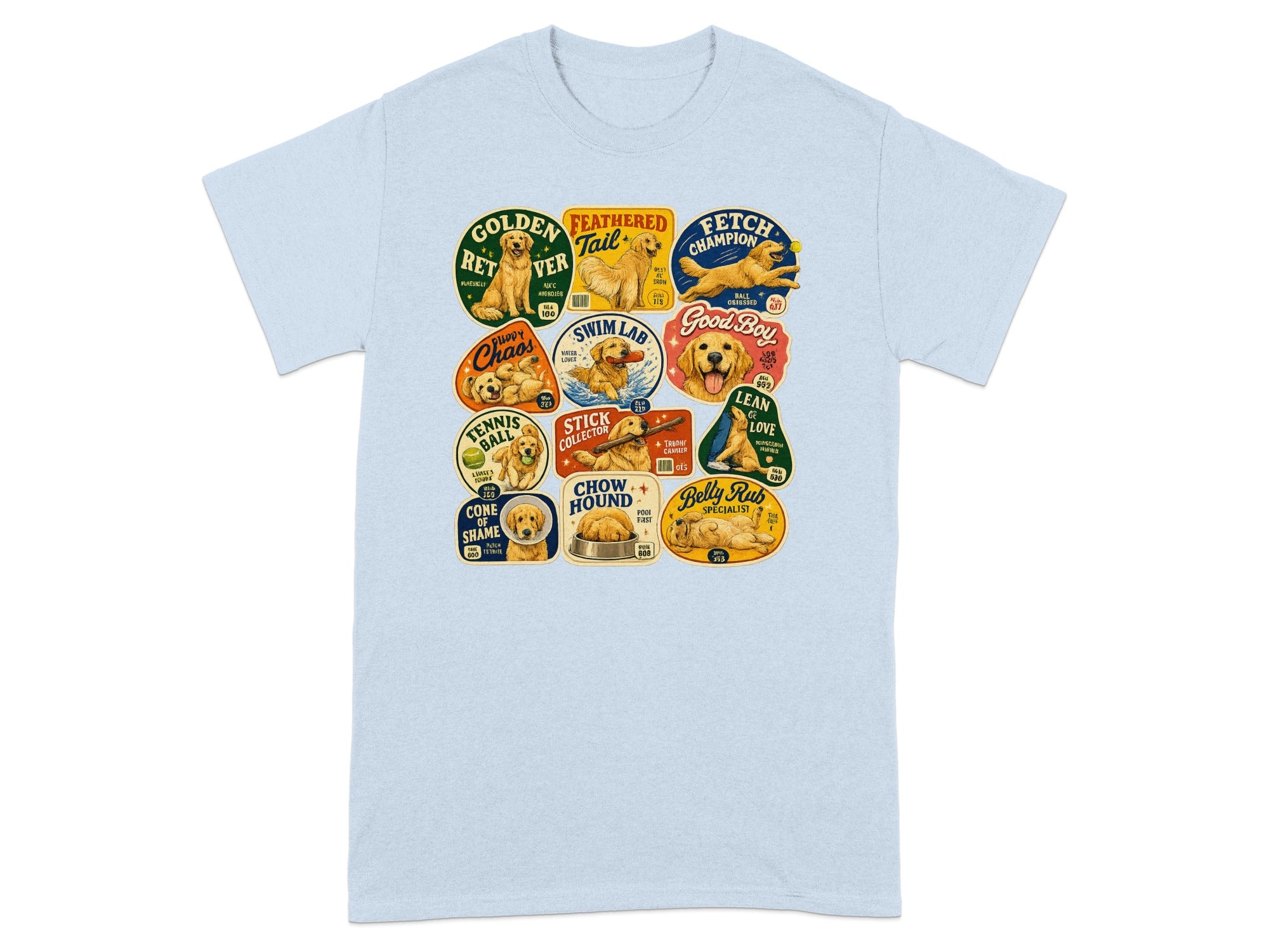 Collection of dog-themed patches with text and illustrations.