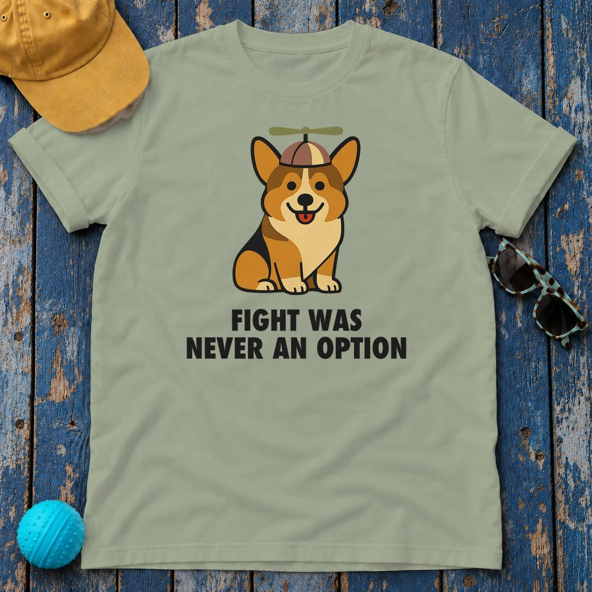 Corgi Fight Was Never An Option Tee in Sage