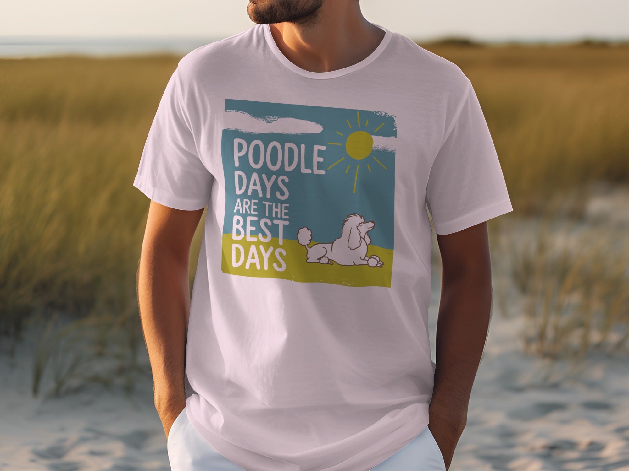 White t-shirt with "Poodle Days Are The Best Days" and a poodle illustration.