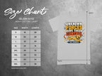 Gildan 5000 size chart with t-shirt graphic showing "Unknown Forces Have Taken Control".