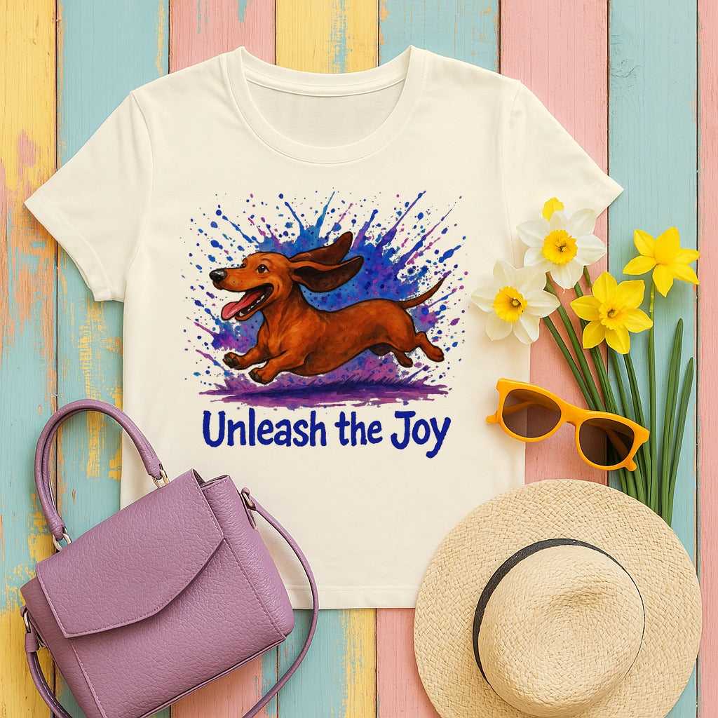Unleash the Joy Dachshund Art T-Shirt in Natural