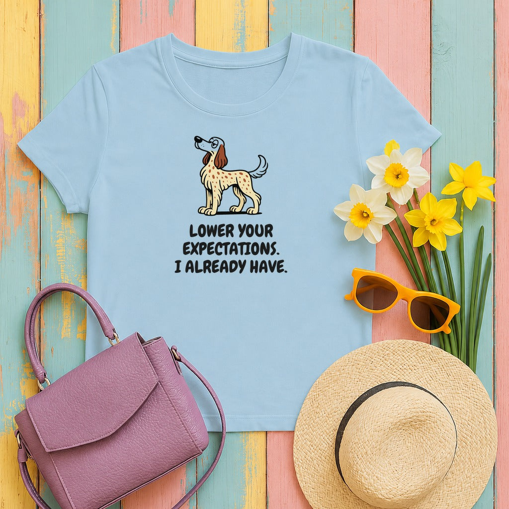 English Setter Lower Your Expectations Tee in Light Blue