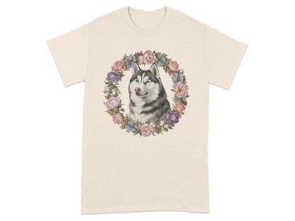 Husky Dog Surrounded by Flowers T-Shirt product