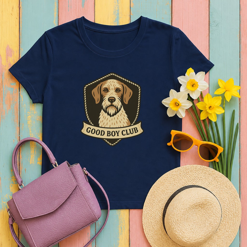 german wirehaired pointer good-boy-club tee flat lay hero
