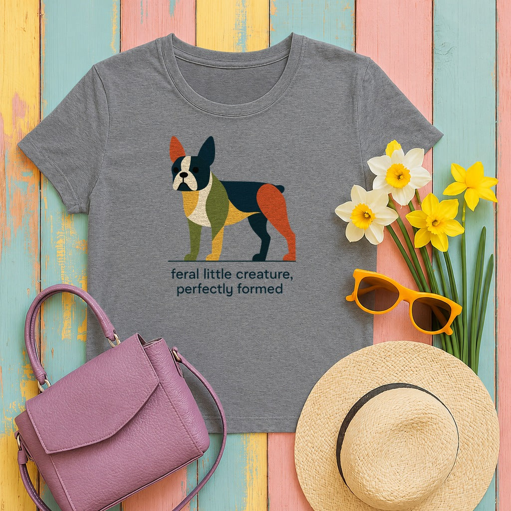 Feral Little Creature Boston Terrier T-Shirt in Graphite Heather