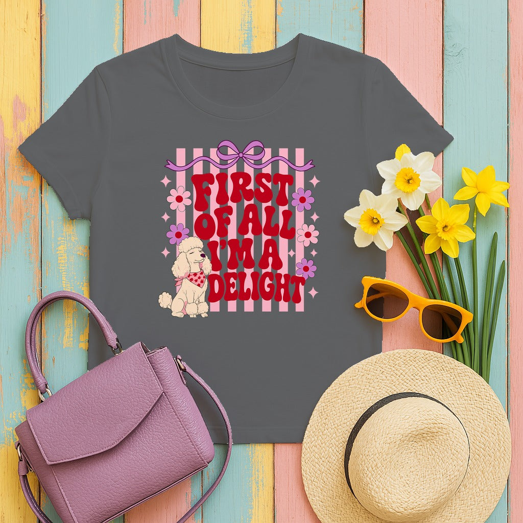 Delightful Poodle Retro Statement T-Shirt in Graphite Heather
