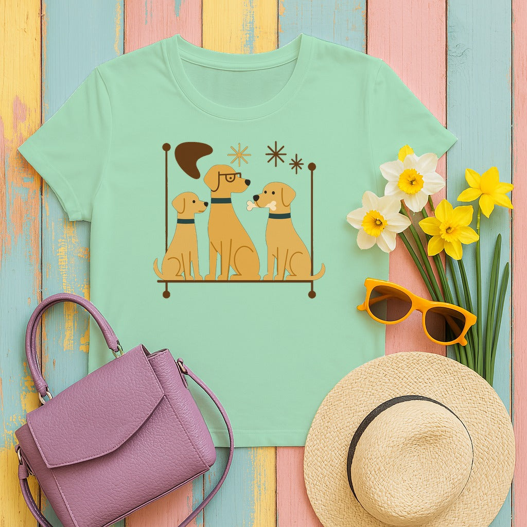 Mid-Century Yellow Labs T-Shirt in Mint Green
