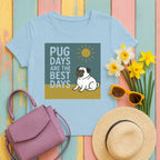 Sunny Pug Days Illustration T-shirt in Light Blue