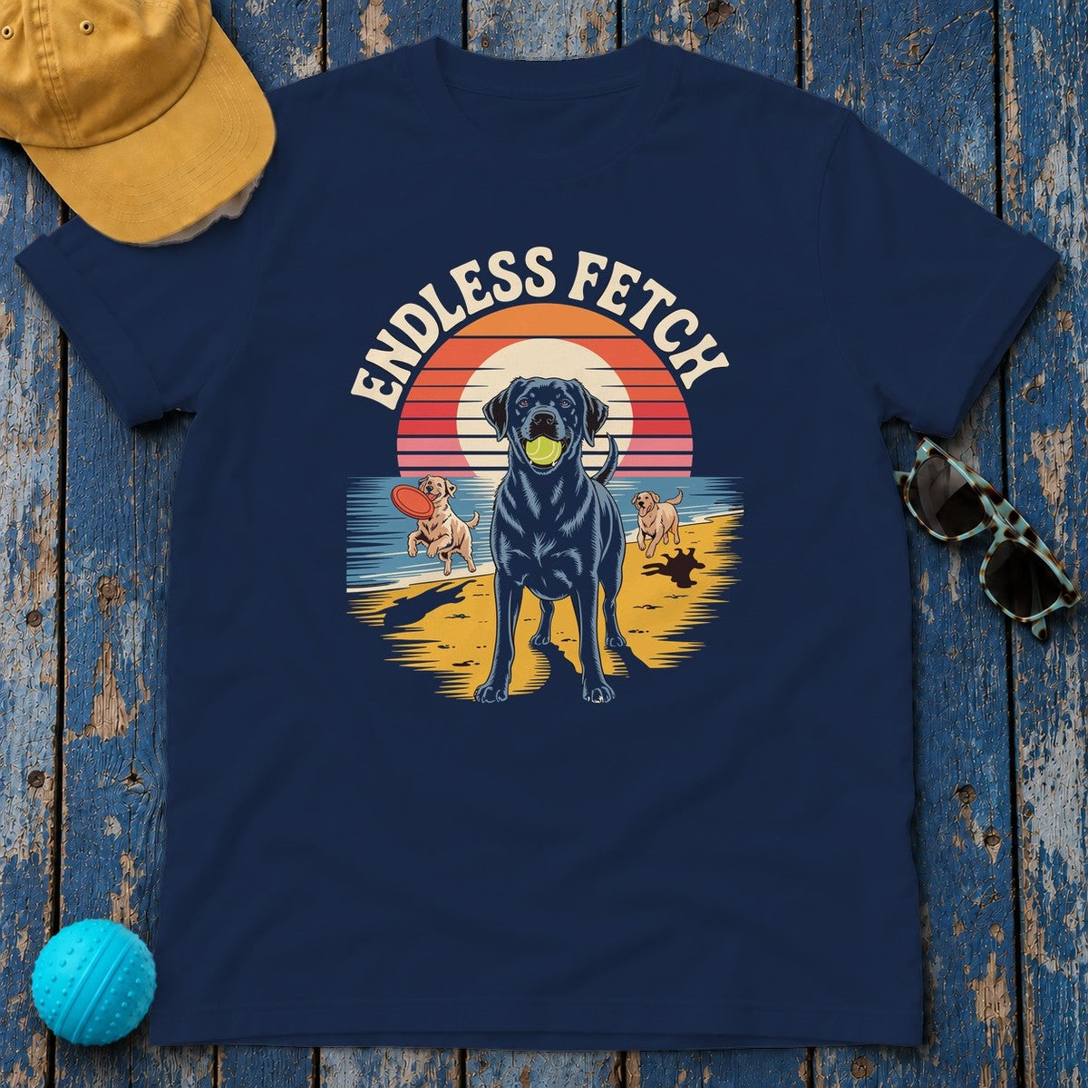 Endless Fetch Dogs Beach Fun Labrador Lover T-Shirt in Navy