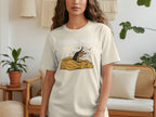 Cream t-shirt with "BURROW MODE" text and cartoon dachshund emerging from blanket.
